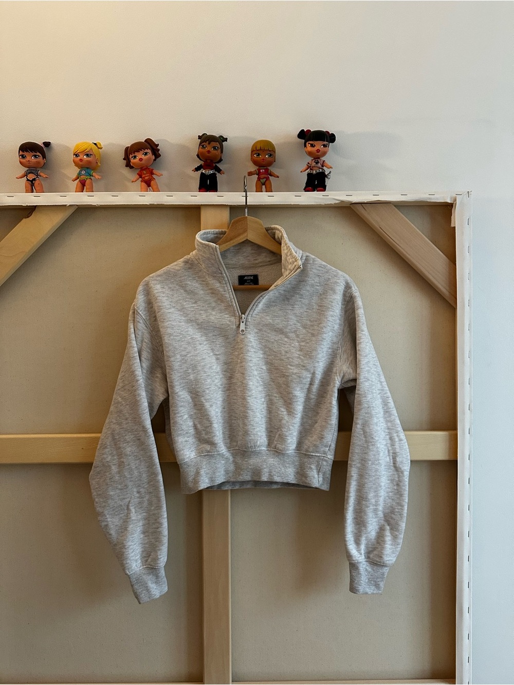 Ardene Quarter-Zip Cropped Sweatshirt - Light Gray